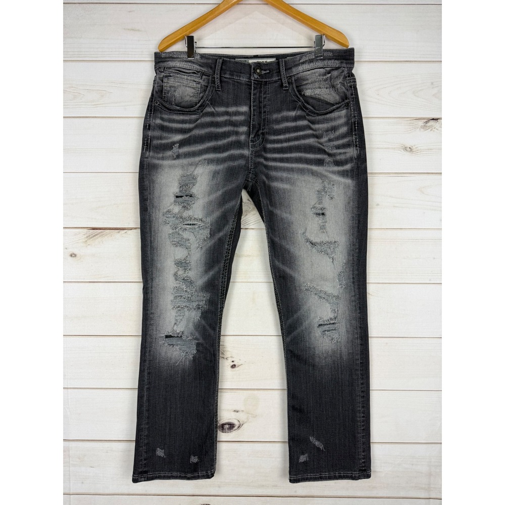 BKE Jeans Mens 34S Jake Straight Leg Distressed Black Stretch Faded Wash